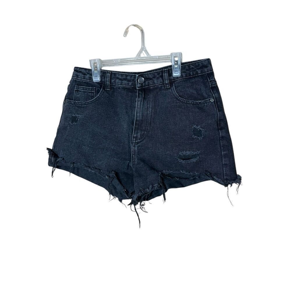 Pretty‎ Little Thing High Rise Distressed Black Wash Shorts Size 8